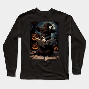 Scary Halloween Witch Cat Long Sleeve T-Shirt